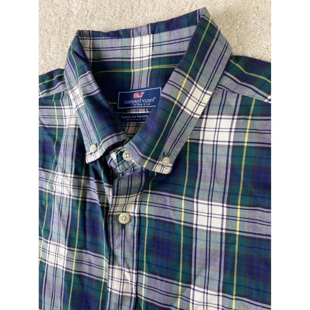Vineyard Vines Tucker Shirt Mens 2XL Green Plaid Classic Fit Cotton Stretch